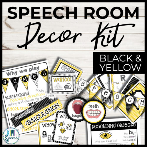 Speech Therapy Room Decor - Functional Decor Kit + Visual Aids - Black & Yellow