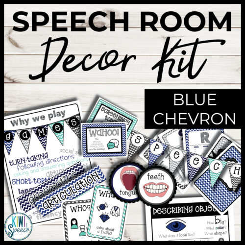 Speech Therapy Room Decor - Functional Decor Kit and Visual Aids - Blue Chevron