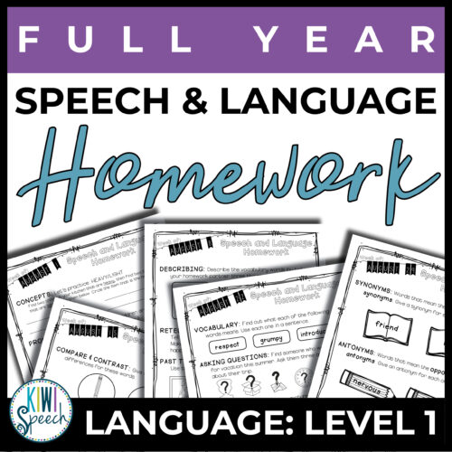 Language Homework for Speech Therapy for the Whole Year - Elementary Level