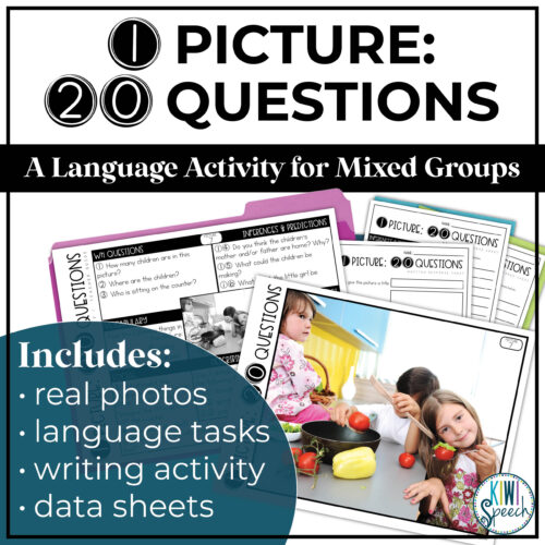 1 Picture: 20 Questions. A language activity for mixed groups. Includes: real photos, language tasks, writing activity, data sheets