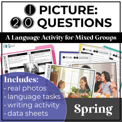 1 Picture: 20 Questions. A language activity for mixed groups. Spring. Includes: real photos, language tasks, writing activity, data sheets