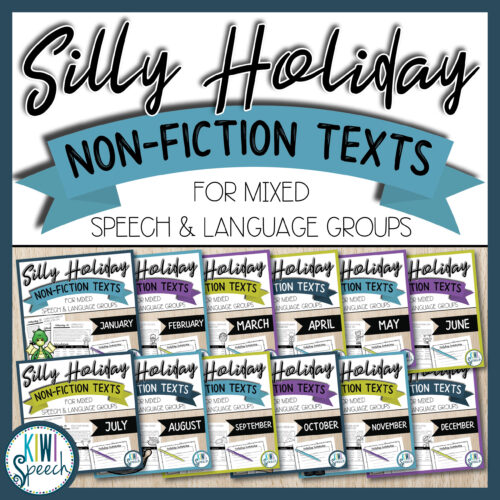No Prep Silly Holiday Texts for Speech Therapy Mixed Groups - FULL YEAR BUNDLE