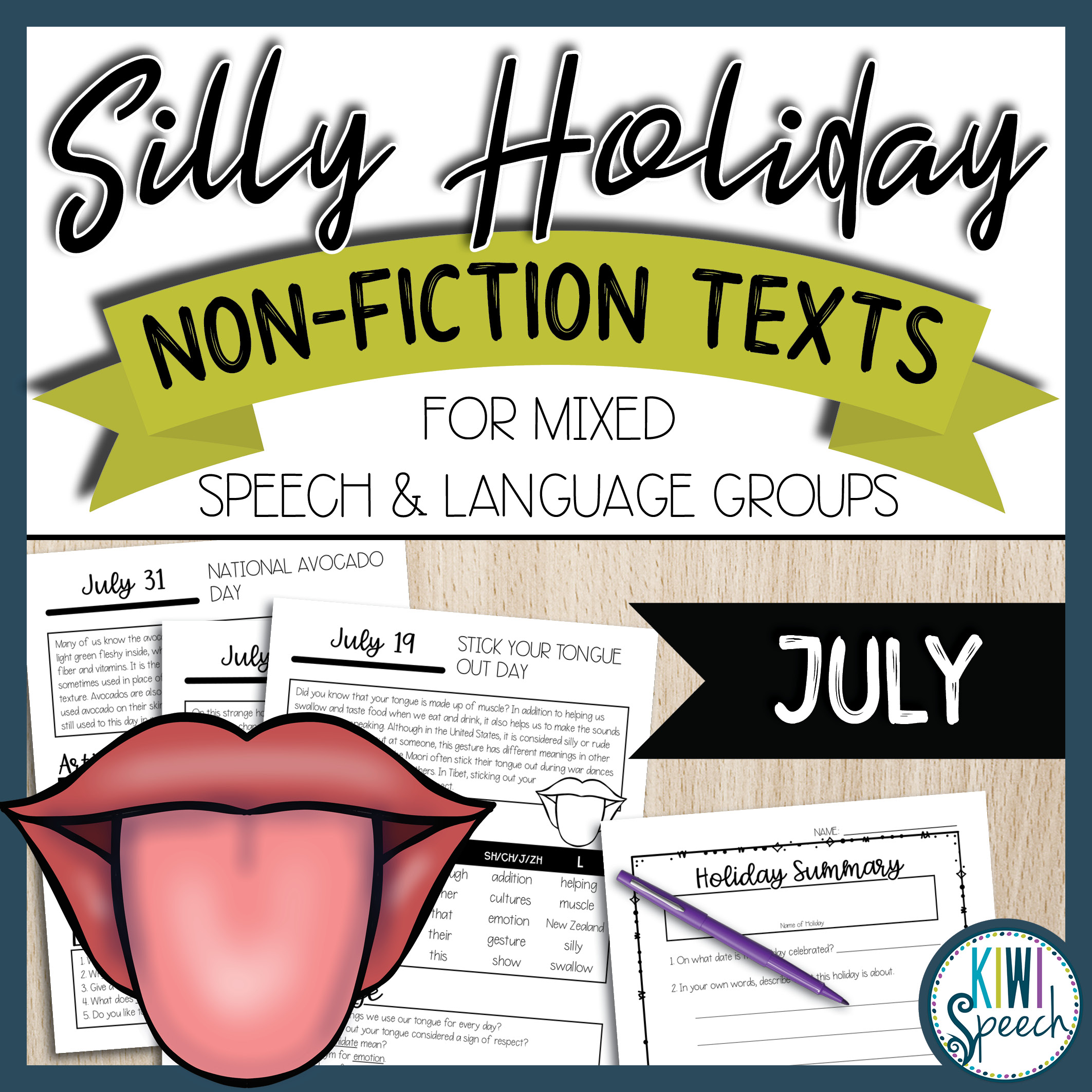 No Prep Silly Holiday Texts for Speech Therapy Mixed Groups - July