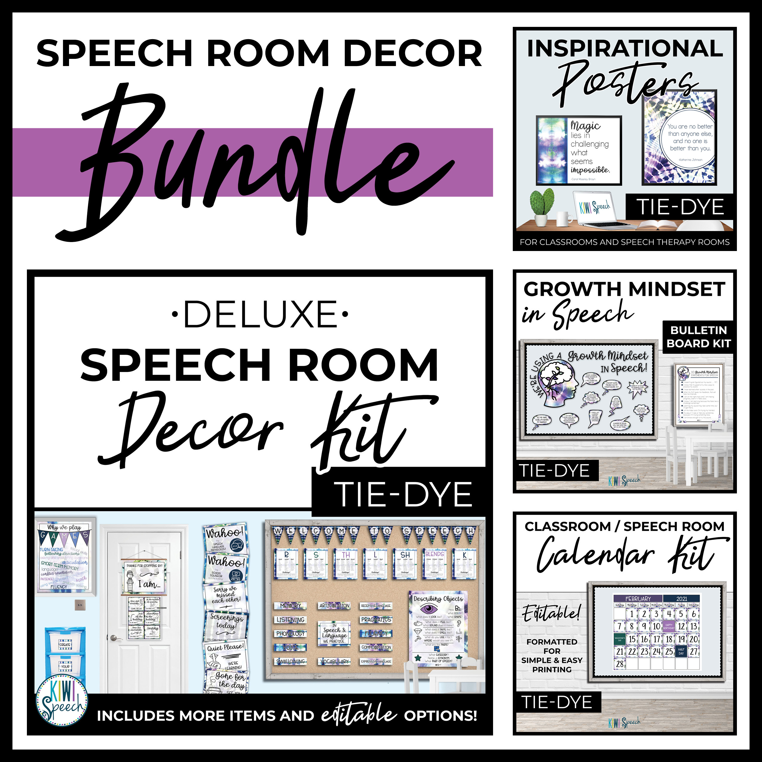 Tie Dye Speech Therapy Room Decor - Bundle of Functional Decor for ...