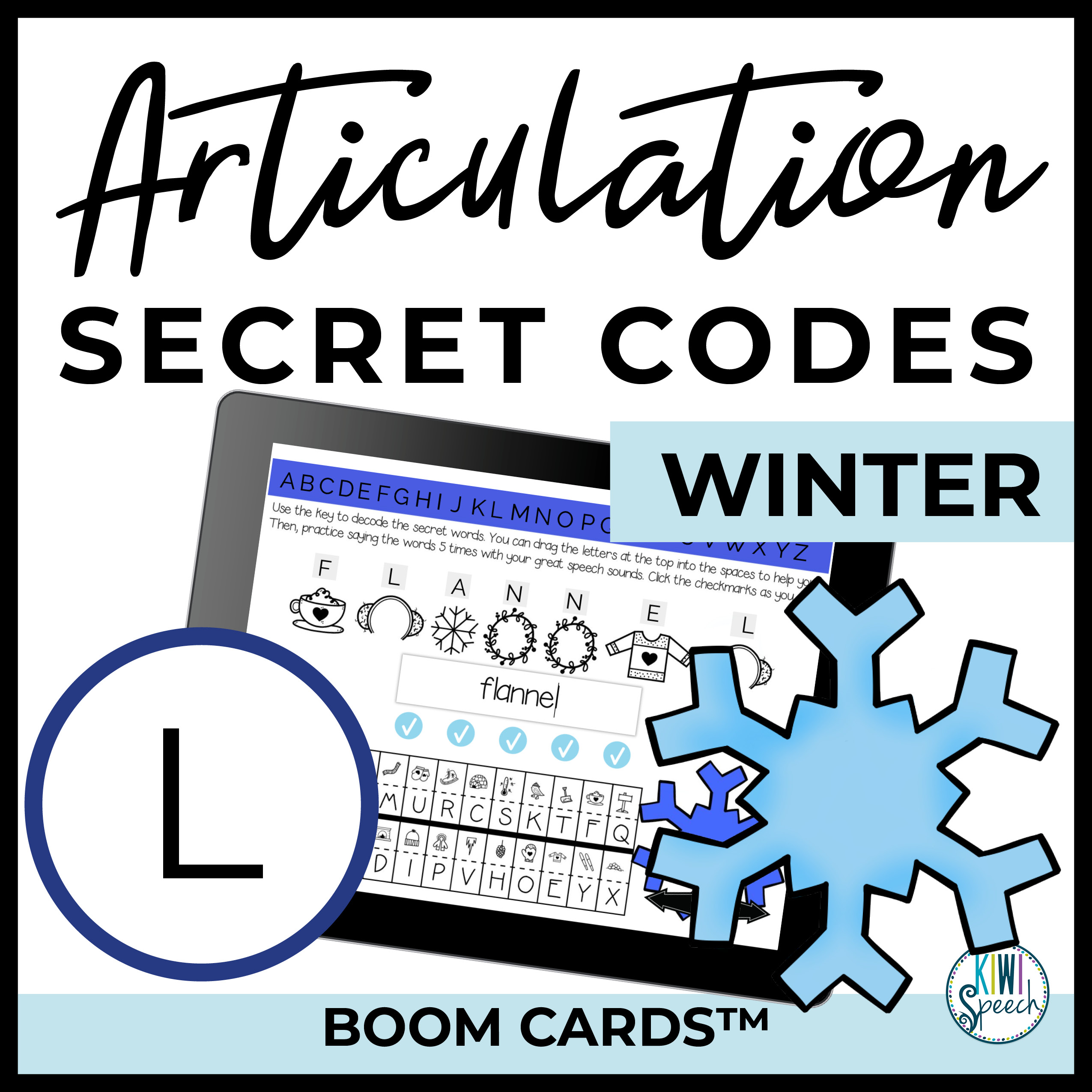 L Articulation Secret Codes BOOM Cards for Digital Speech Therapy - Winter