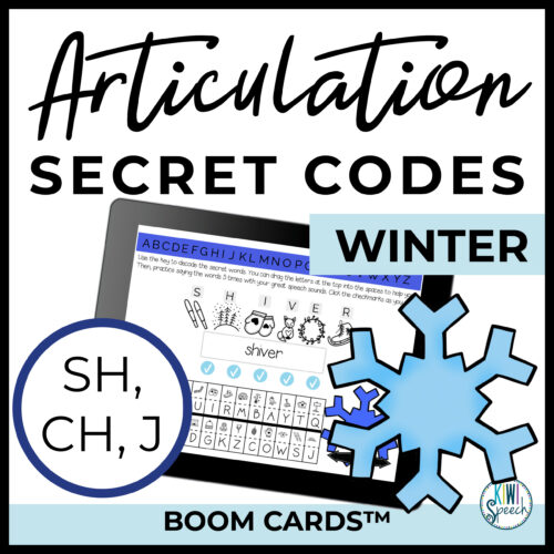 SH, CH, J Articulation Secret Codes BOOM Cards for Speech Therapy - Winter