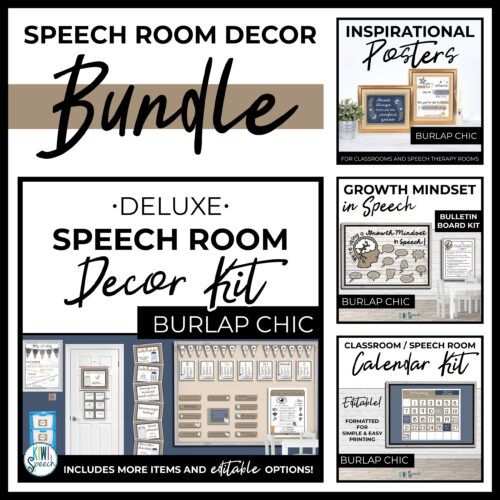 Rustic Burlap Speech Therapy Room Decor - Bundle of Functional Decor for Speech