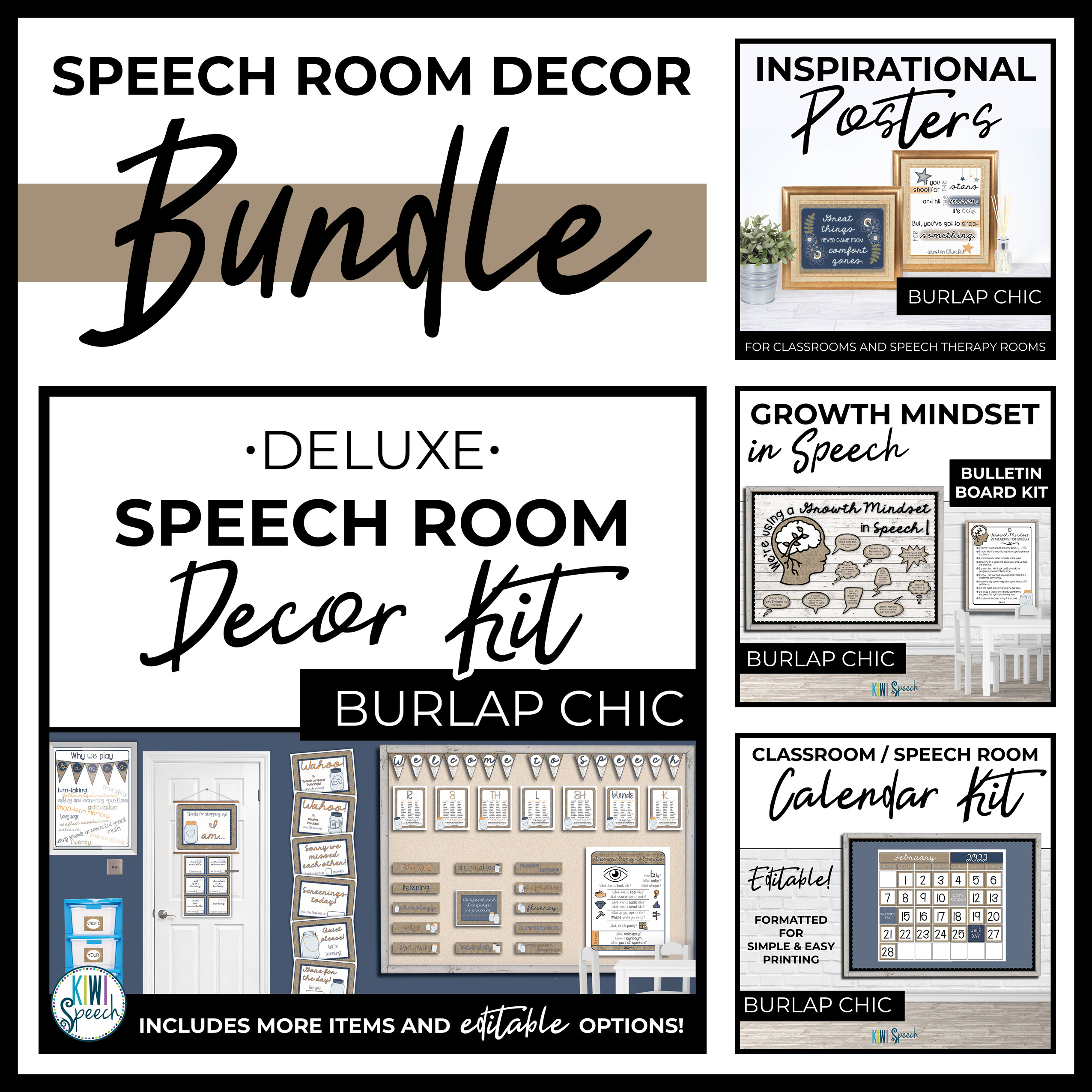 Rustic Burlap Speech Therapy Room Decor - Bundle of Functional Decor ...