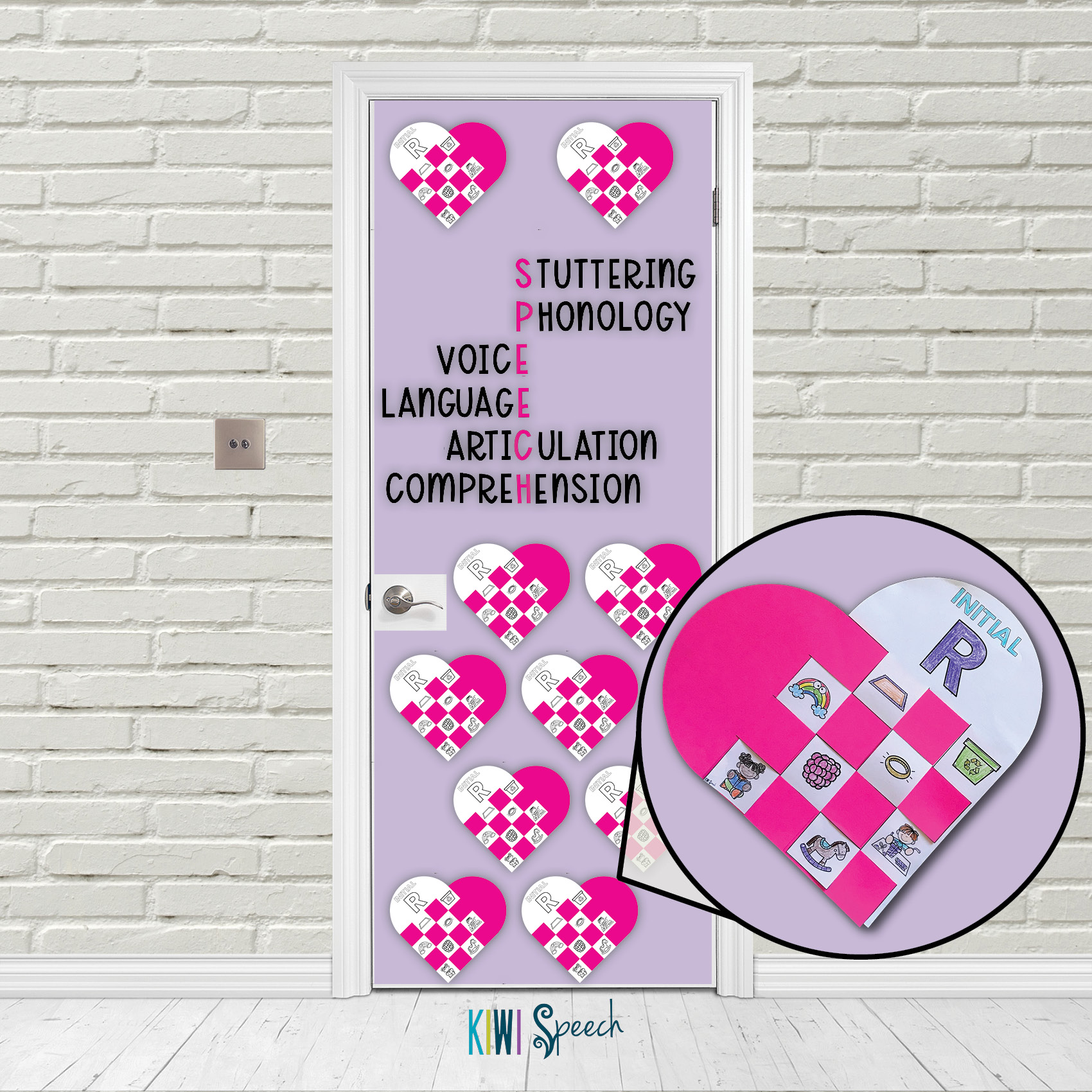 Speech Therapy Bulletin Board & Door Decor w/ Craftivity - Hearts ...